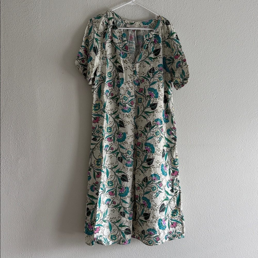 Loft Linen Blend Indian Block Print Dress Belt Not Included - Picture 3 of 7